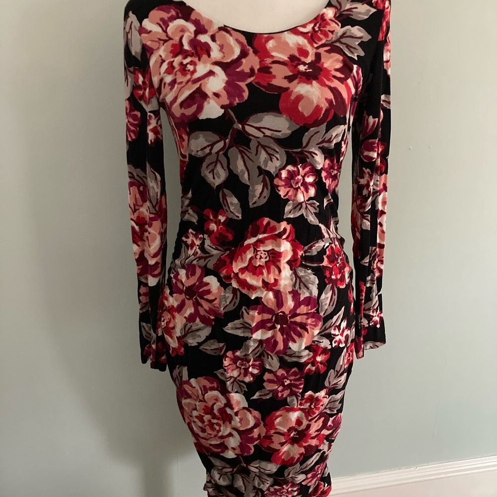 A Pea In The Pod Floral Long Sleeve Fitted Dress Medium